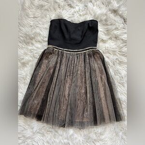 Greylin Black & Gold Sparkle Tulle Strapless Party Cocktail Dress Size M